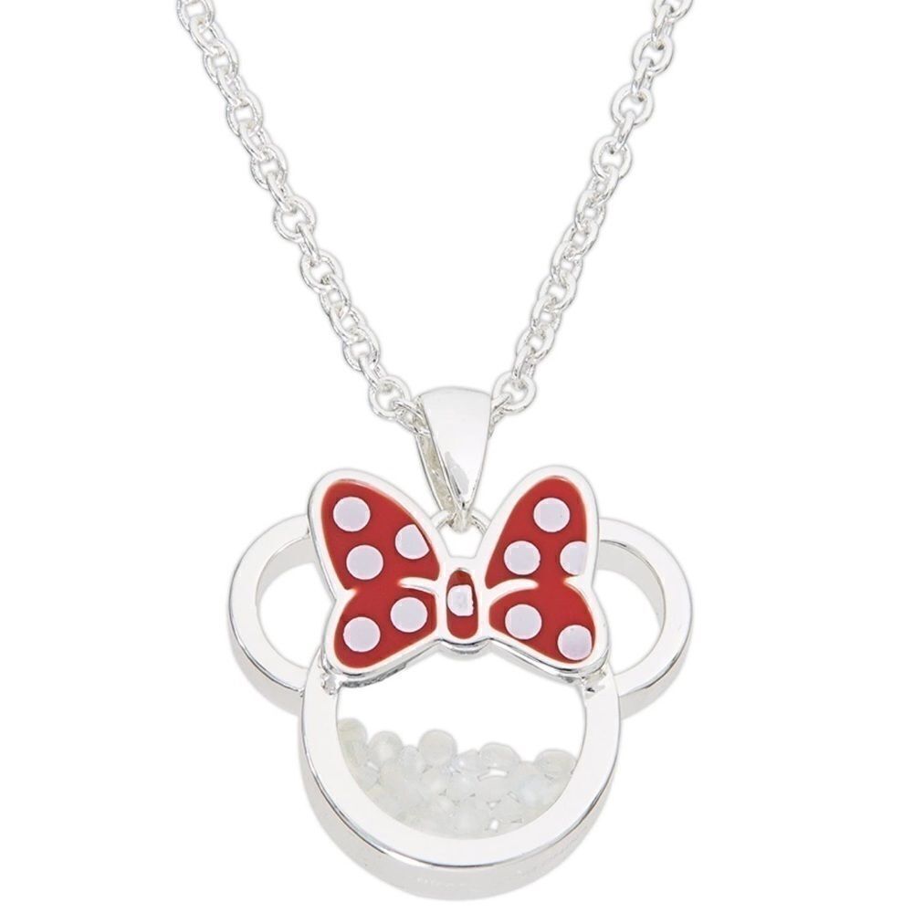 Silver Minnie Mouse October White Opal Birthstone Necklace